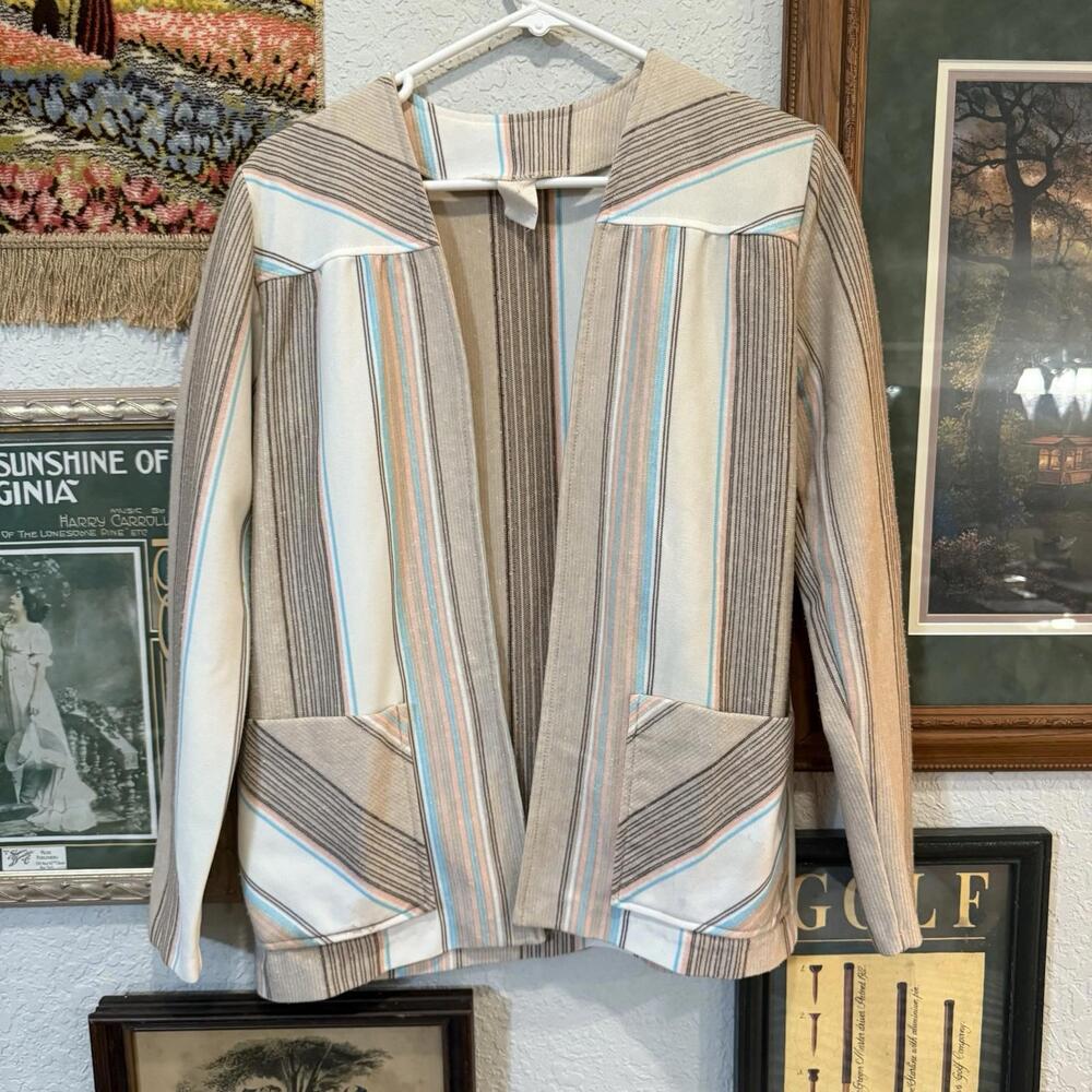 Vintage 60s/70s RARE Striped Colorful Open Front Women’s Blazer Size 10/12